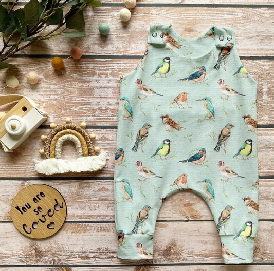 MOQ 5 PCS preorder SR3747 A Small Bird Print Light Green Sleeveless Boys Romper 202512