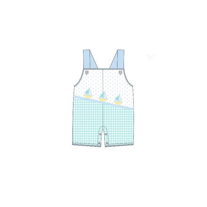 MOQ 5 PCS preorder SR3753 Sailboat Dots Plaid Blue Green Sleeveless Boys Romper 202512