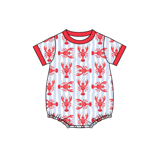 MOQ 5 PCS preorder SR3759 Crayfish Stripe Red O-neck Short Sleeve Boys Bubble Romper 202512