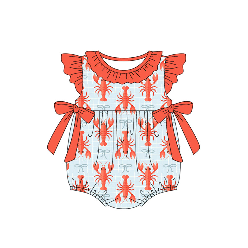 MOQ 5 PCS preorder SR3760 Crayfish Plaid Red Bows Flying Sleeve Girls Bubble Romper 202512