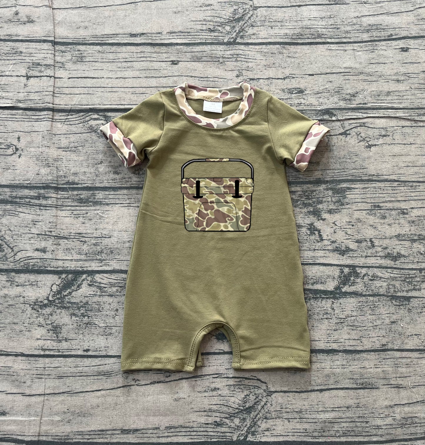 NO MOQ preorder SR3761 Embroidered Camouflage Toolbox Army Green Short Sleeve Boys Romper 202512