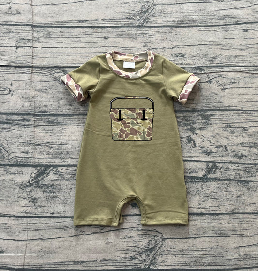 NO MOQ preorder SR3761 Embroidered Camouflage Toolbox Army Green Short Sleeve Boys Romper 202512