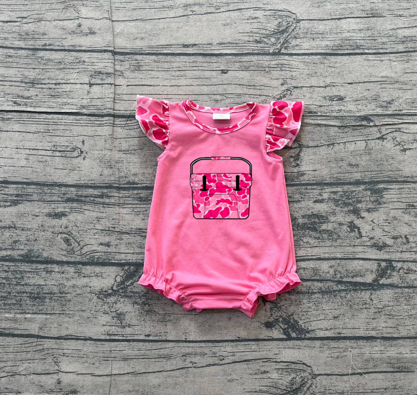 NO MOQ preorder SR3762 Embroidered Camouflage Toolbox Rose Red Flying Sleeve Girls Bubble Romper 202512