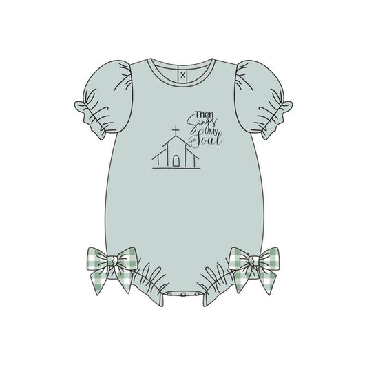 MOQ 5 PCS preorder SR3769 Easter Letter Green Short Sleeve Girls Bubble Romper 202512