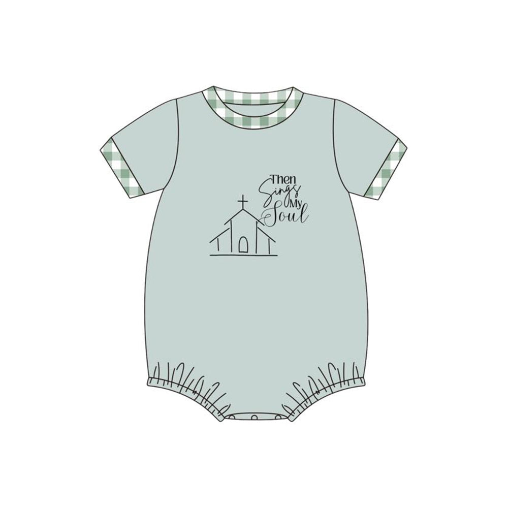 MOQ 5 PCS preorder SR3770 Easter Letter Green Short Sleeve Boys Bubble Romper 202512
