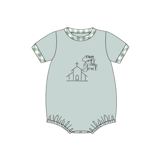 MOQ 5 PCS preorder SR3770 Easter Letter Green Short Sleeve Boys Bubble Romper 202512