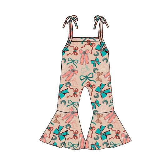 MOQ 5 PCS Preorder SR3774 Jewelry Bow Pattern Sleeveless Girls Overalls Jumpsuits 202512