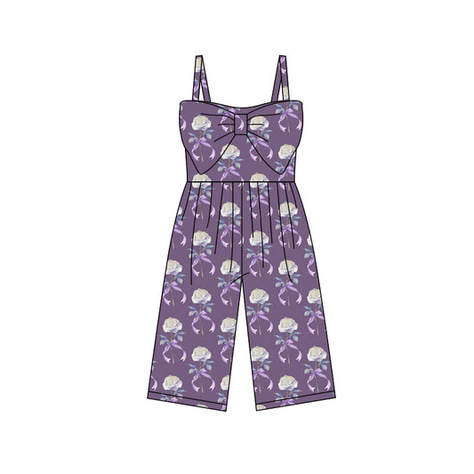 MOQ 5 PCS Preorder SR3789 Flower Bows Purple Sleeveless Girls Overalls Jumpsuits 202512