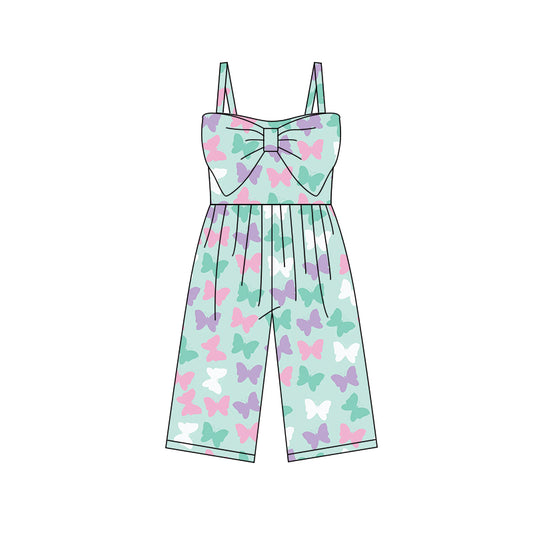 MOQ 5 PCS Preorder SR3790 Butterflies Blue Green Sleeveless Girls Overalls Jumpsuits 202512