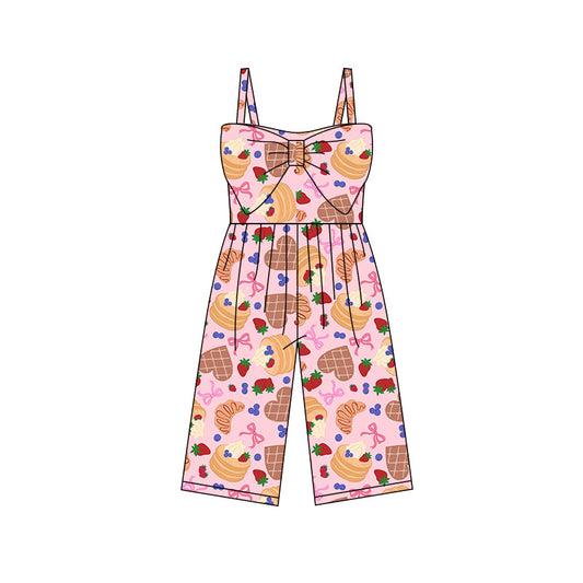 MOQ 5 PCS Preorder SR3794 Bows Blueberry Strawberry Cake Love Pink Sleeveless Girls Overalls Jumpsuits 202512