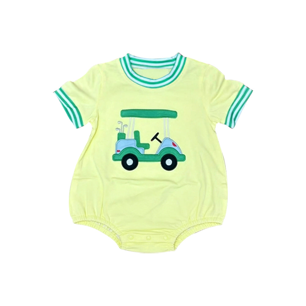 MOQ 5 PCS preorder SR3808 Golf Yellow Green Short Sleeve Boys Bubble Romper 202512