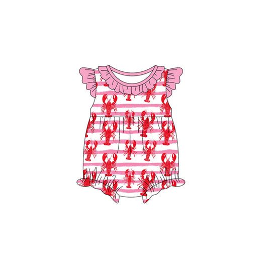 MOQ 5 PCS preorder SR3809 Crayfish Stripe Pink Ruffle Flying Sleeve Girls Bubble Romper 202512