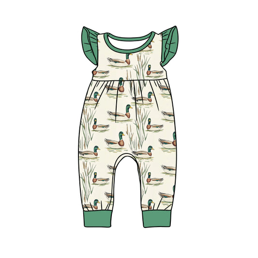 MOQ 5 PCS preorder SR3813 Duck Pattern Green Flying Sleeve Girls Romper 202512