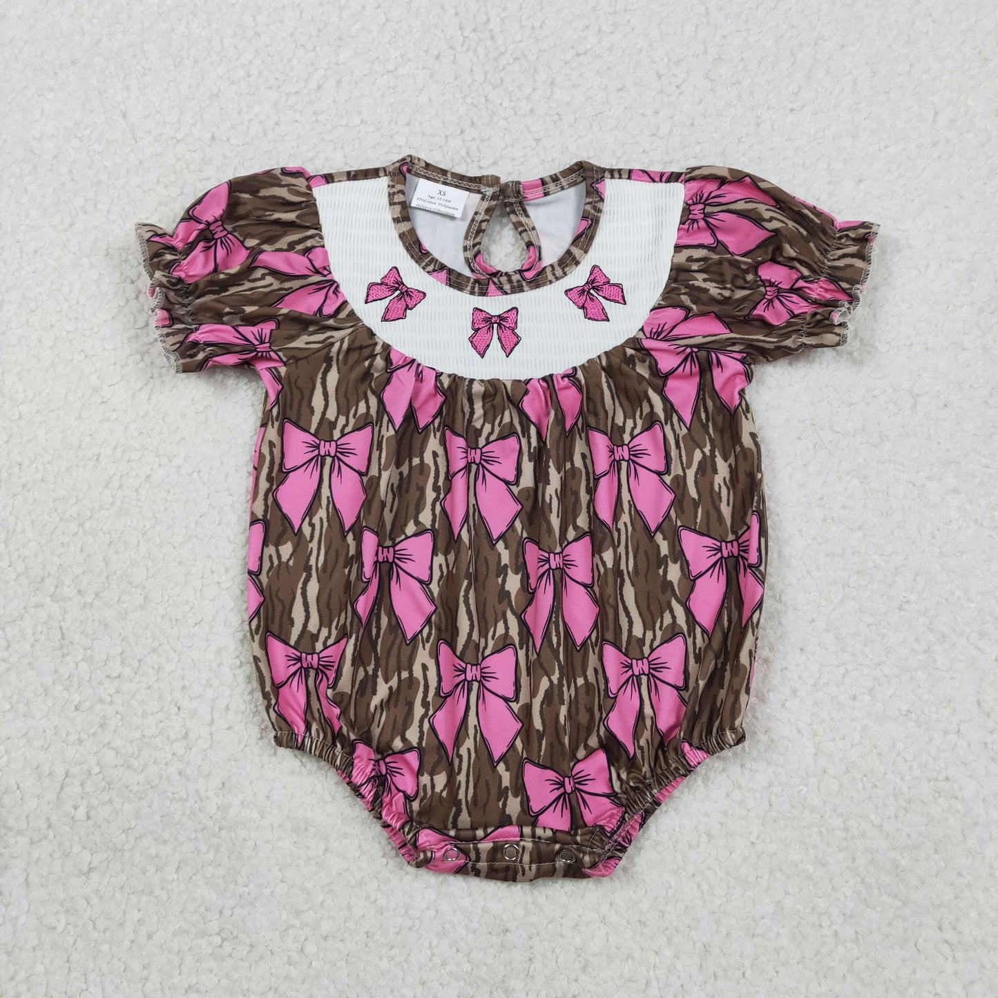 SR3827 Smocked Bows Camouflage Short Sleeve Girls Bubble Romper 202601 RTS