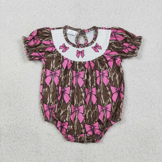 SR3827 Smocked Bows Camouflage Short Sleeve Girls Bubble Romper 202601 RTS