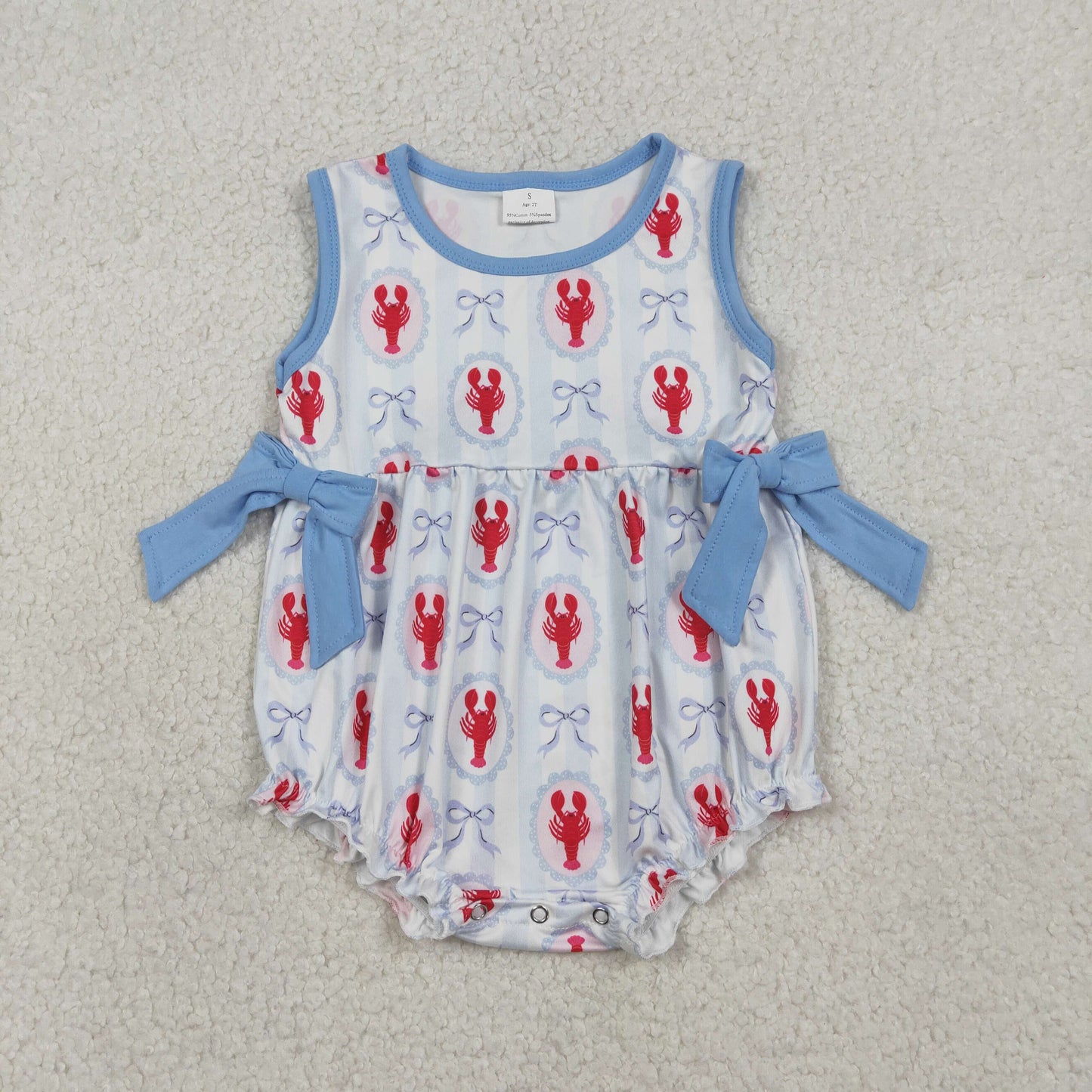 SR3828 Crayfish Bows Blue Sleeveless Girls Bubble Romper 202601 RTS