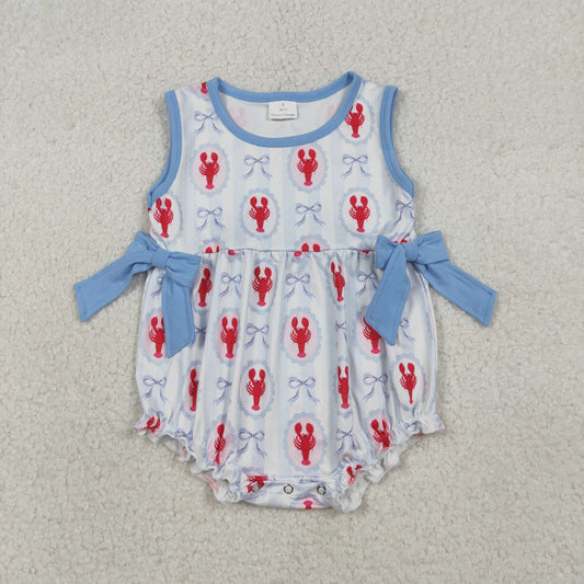 SR3828 Crayfish Bows Blue Sleeveless Girls Bubble Romper 202601 RTS