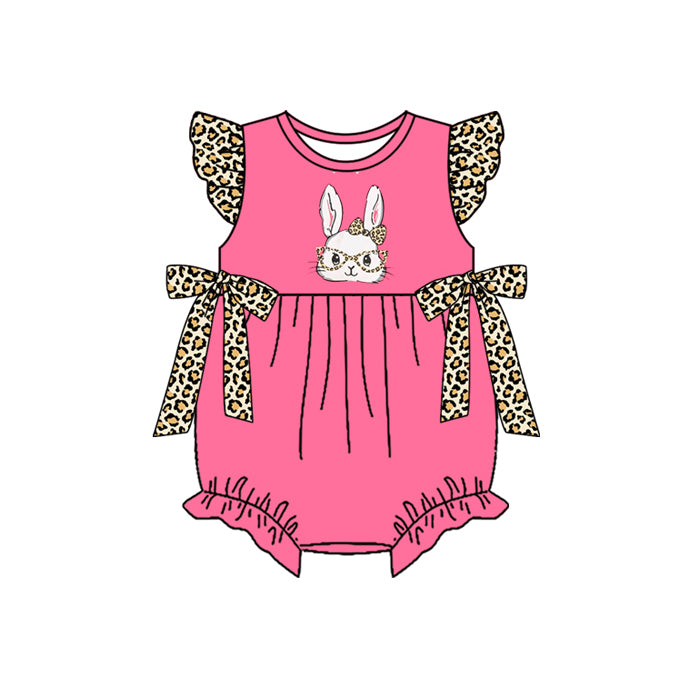 MOQ 5 PCS preorder SR3846 Easter Bunny Leopard Rose Red Flying Sleeve Girls Bubble Romper 202512