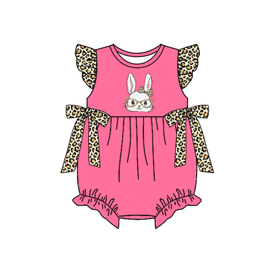 MOQ 5 PCS preorder SR3846 Easter Bunny Leopard Rose Red Flying Sleeve Girls Bubble Romper 202512