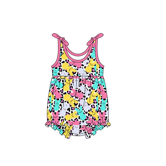 MOQ 5 PCS preorder SR3855 Easter Bunny Leopard Sleeveless Girls Bubble Romper 202512