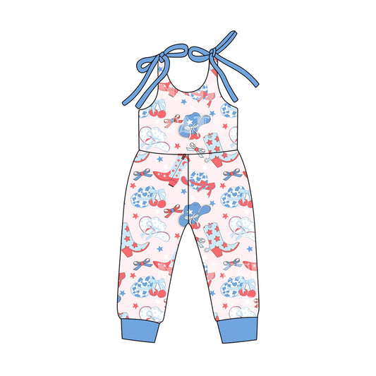 MOQ 5 PCS Preorder SR3857 4th of July Star Blue Halter Girls Overalls Jumpsuits 202512