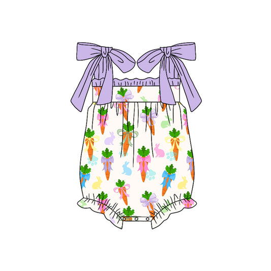 MOQ 5 PCS preorder SR3860 Easter Bunny Carrots Purple Ruffle Sleeveless Girls Bubble Romper 202512