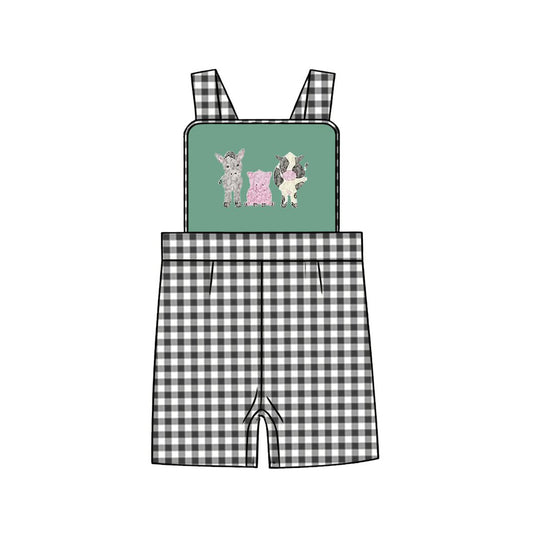 MOQ 5 PCS preorder SR3867 Farm Animals Donkey Pig Cow Black Plaid Green Sleeveless Boys Romper 202512