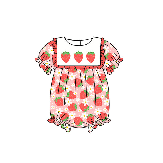 MOQ 5 PCS preorder SR3870 Strawberry Flower Red Ruffle Short Sleeve Girls Bubble Romper 202512