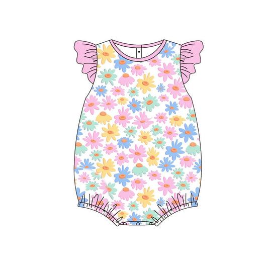 MOQ 5 PCS preorder SR3877 Colored Flower Pink Flying Sleeve Girls Bubble Romper 202512