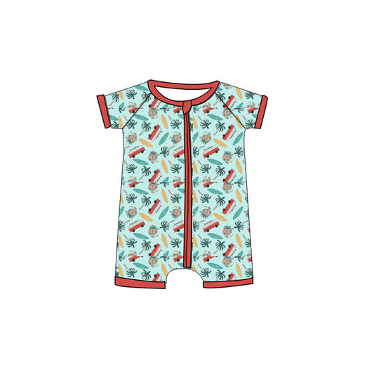MOQ 5 PCS preorder SR3879 Beach Surfing Red Zip Blue Green Short Sleeve Boys Romper 202512