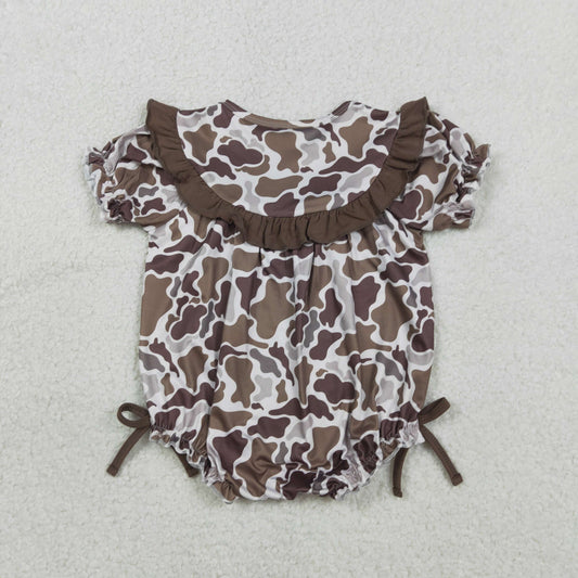 SR3888 Embroidered MAMA'S BESTIE Camouflage Brown Ruffle Short Sleeve Girls Bubble Romper 202602 RTS