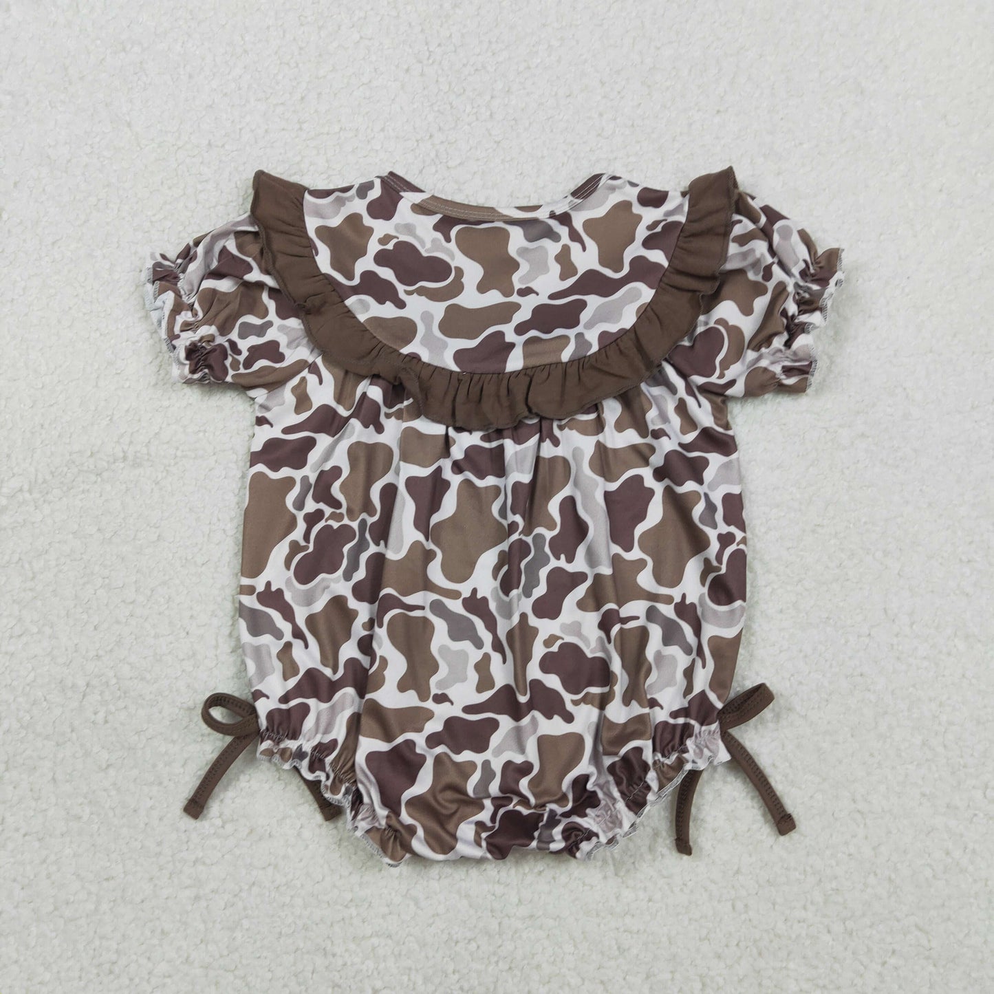 SR3888 Embroidered MAMA'S BESTIE Camouflage Brown Ruffle Short Sleeve Girls Bubble Romper 202602 RTS