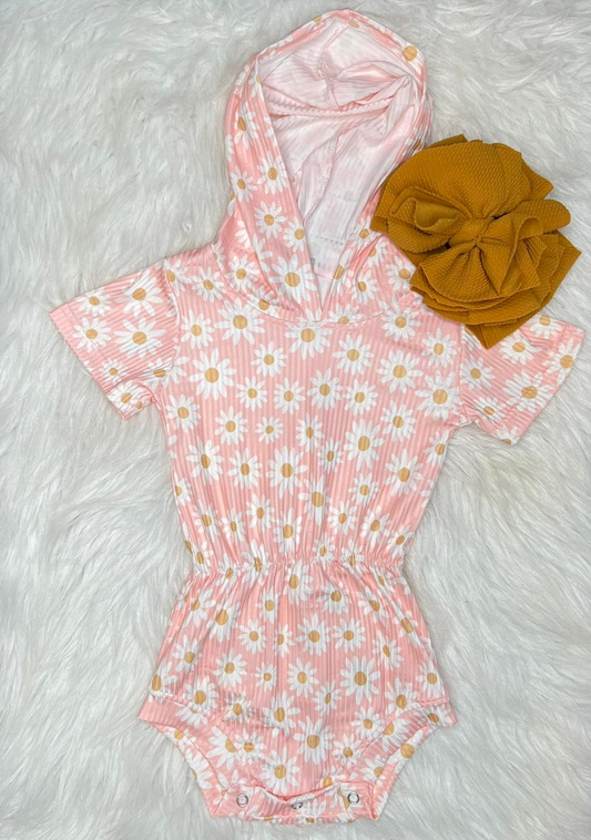 MOQ 5 PCS preorder SR3896 Flower Pink Hooded Short Sleeve Girls Bubble Romper 202601