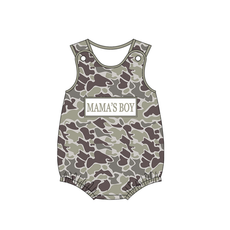 MOQ 5 PCS preorder SR3904 MAMA'S BOY Gray Green Brown Camouflage Sleeveless Boys Bubble Romper 202601