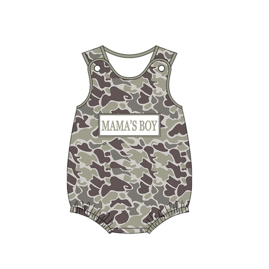 MOQ 5 PCS preorder SR3904 MAMA'S BOY Gray Green Brown Camouflage Sleeveless Boys Bubble Romper 202601