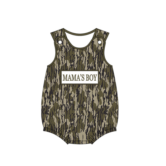 MOQ 5 PCS preorder SR3905 MAMA'S BOY Army Green Brown Camouflage Leaf Sleeveless Boys Bubble Romper 202601