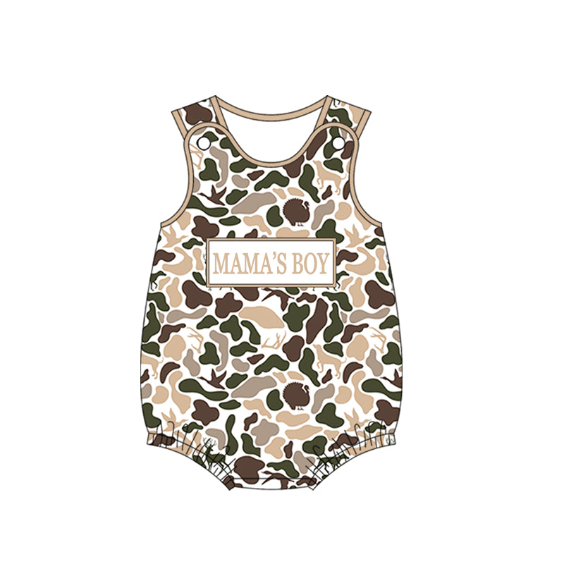 MOQ 5 PCS preorder SR3909 MAMA'S BOY Duck Hunting Beige Green Camouflage Sleeveless Boys Bubble Romper 202601