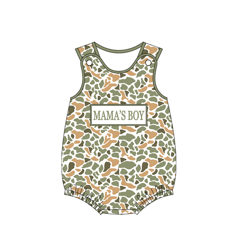 MOQ 5 PCS preorder SR3910 MAMA'S BOY Orange Green Camouflage Sleeveless Boys Bubble Romper 202601