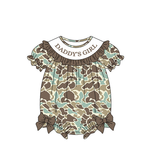 MOQ 5 PCS preorder SR3915 DADDY'S GIRL Ruffle Blue Green Brown Camouflage Short Sleeve Girls Bubble Romper 202601