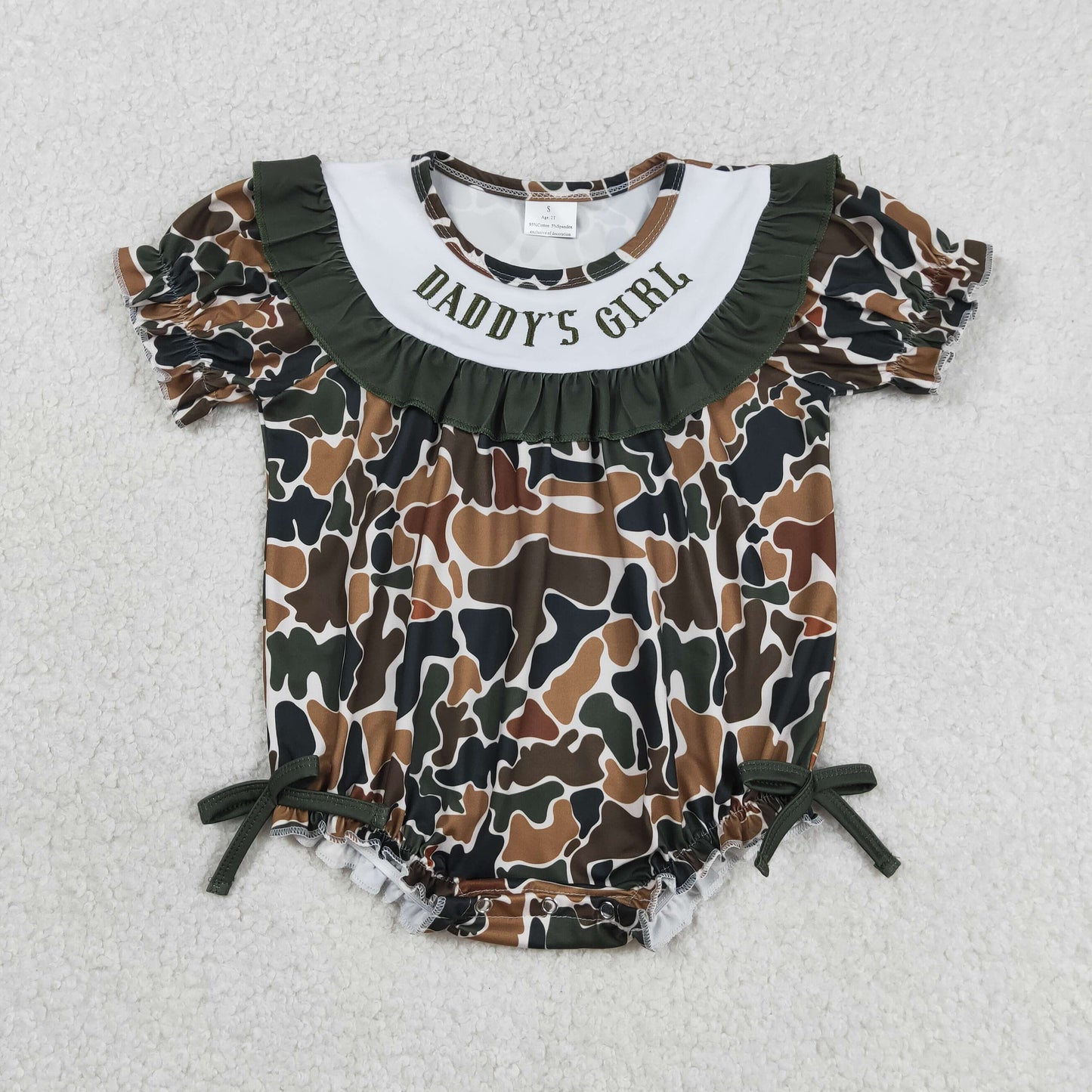 SR3916 Embroidered DADDY'S GIRL Ruffle Brown Green Camouflage Short Sleeve Girls Bubble Romper 202603 RTS