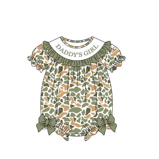 MOQ 5 PCS preorder SR3918 ADDY'S GIRL Ruffle Orange Green Camouflage Short Sleeve Girls Bubble Romper 202601