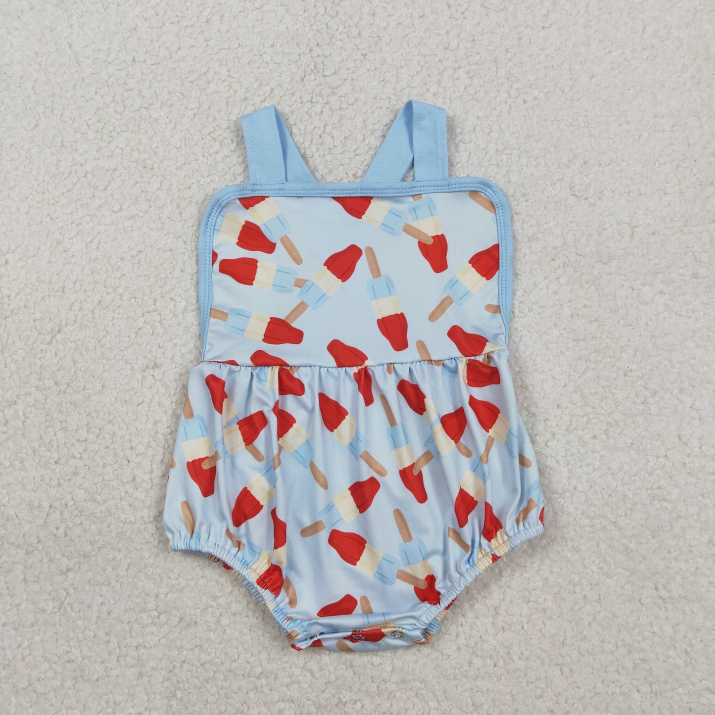 SR3923 4th of July Ice Cream Blue Sleeveless Boys Bubble Romper 202601 RTS