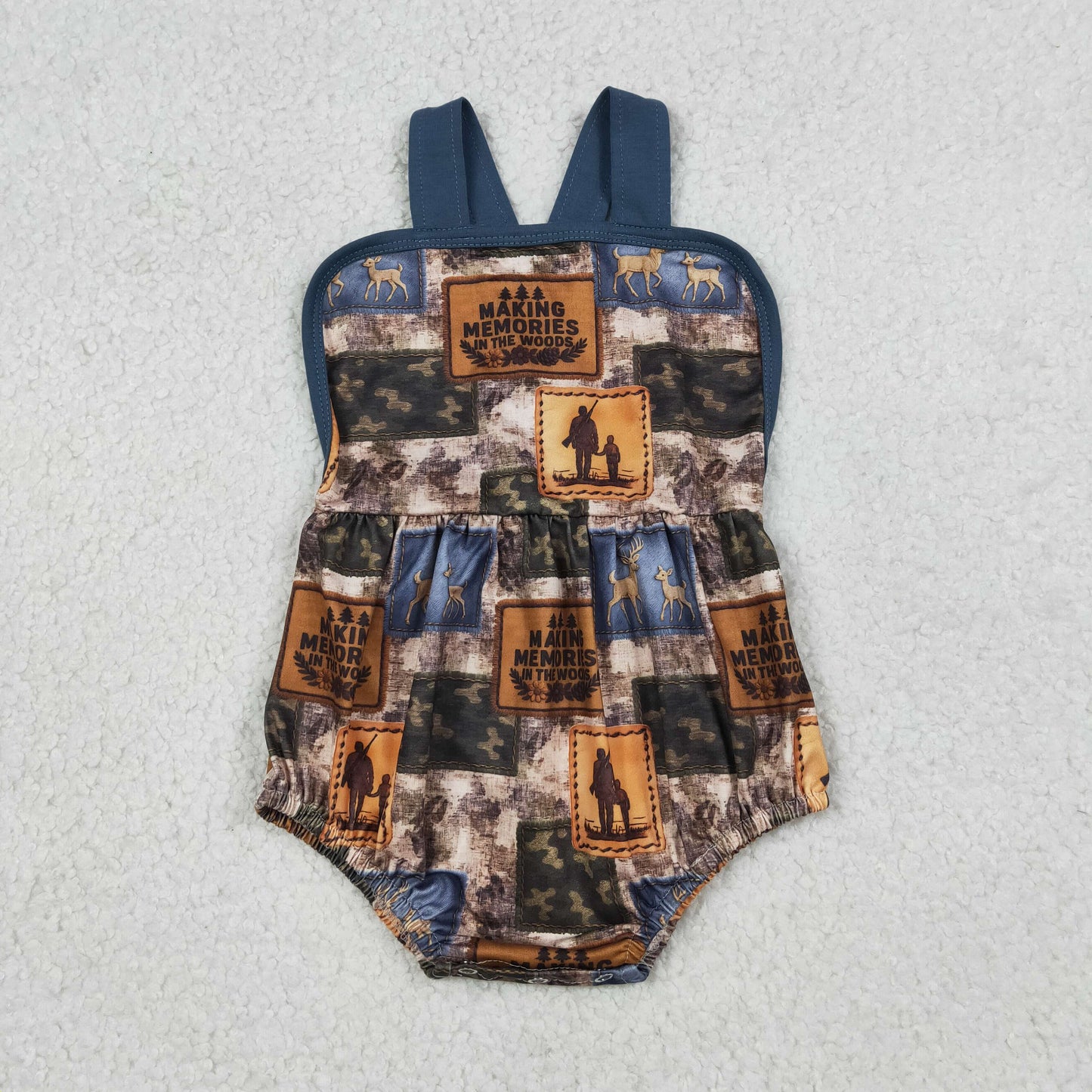 SR3925 Deer Hunting Camouflage Dark Blue Sleeveless Boys Bubble Romper 202603 RTS