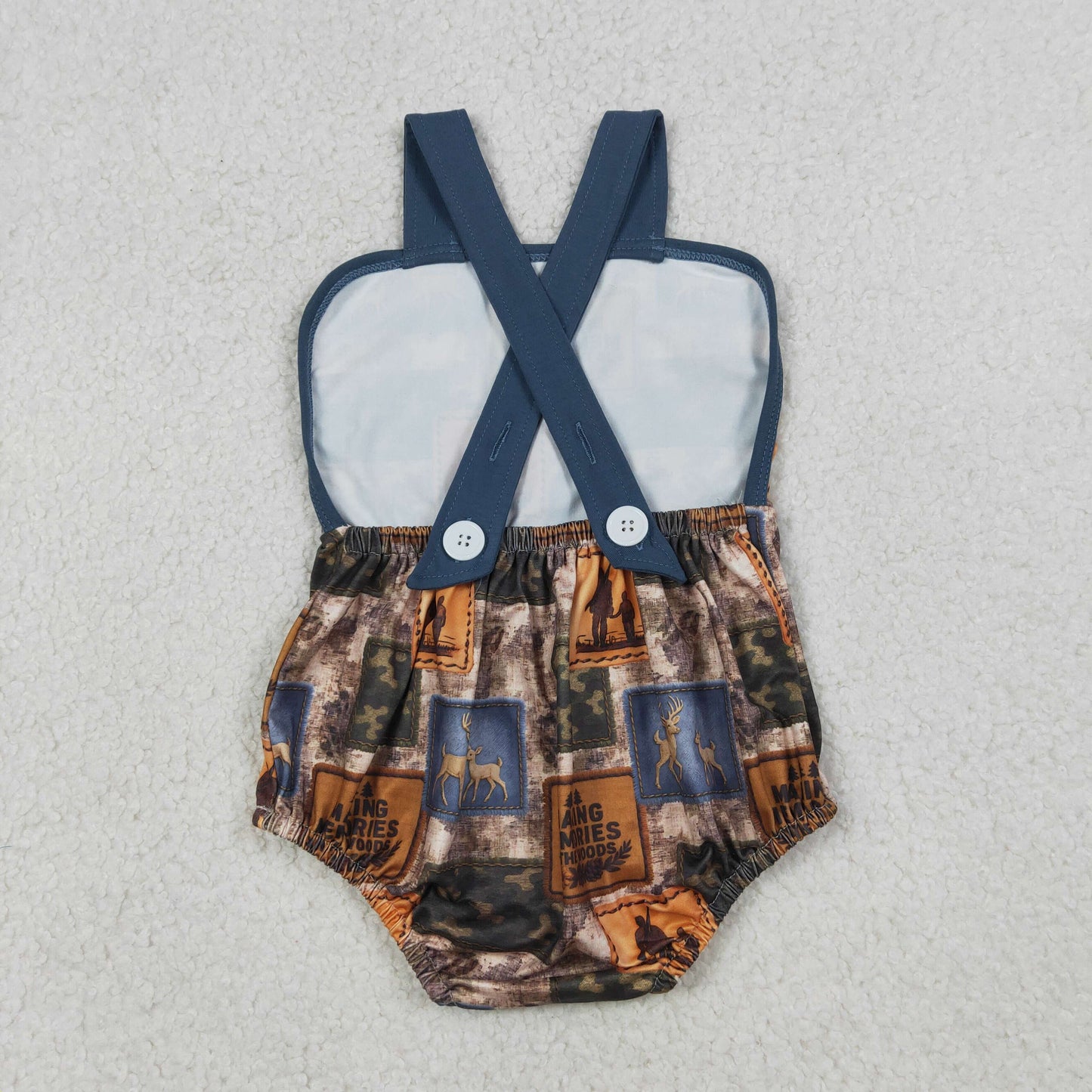 SR3925 Deer Hunting Camouflage Dark Blue Sleeveless Boys Bubble Romper 202603 RTS