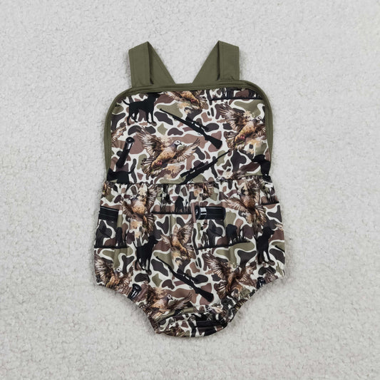 SR3926 Puppy Duck Hunting Camouflage Green Sleeveless Boys Bubble Romper 202602 RTS