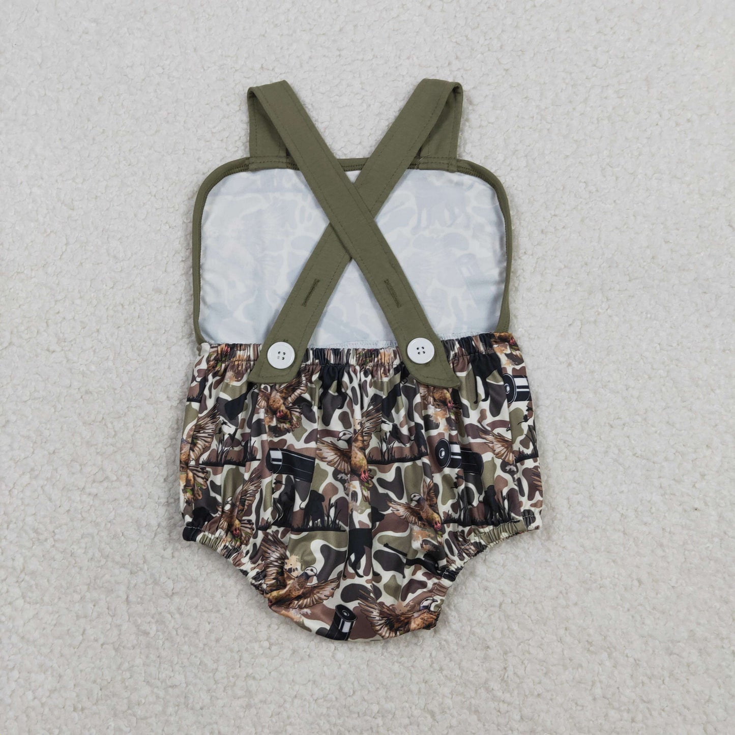SR3926 Puppy Duck Hunting Camouflage Green Sleeveless Boys Bubble Romper 202602 RTS