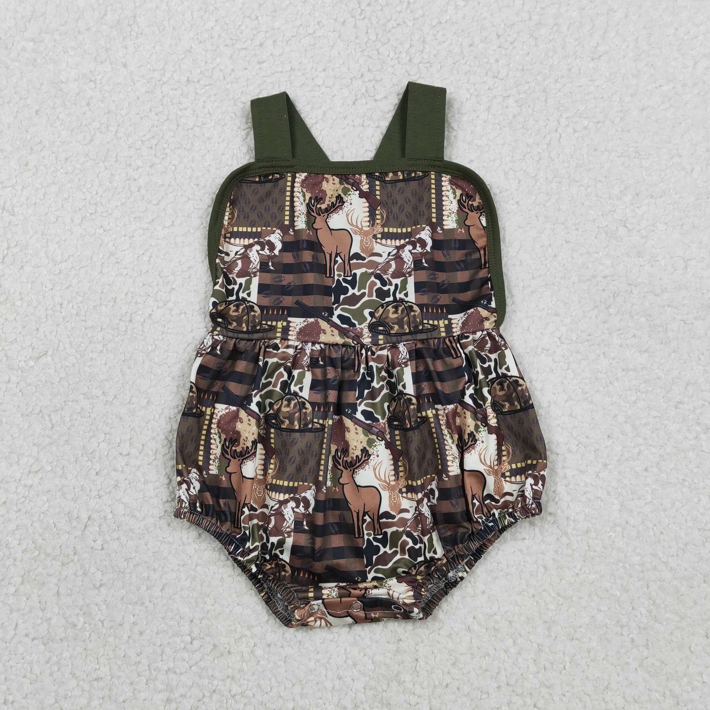 SR3927 Deer Hunting Dark Green Sleeveless Boys Bubble Romper 202601 RTS