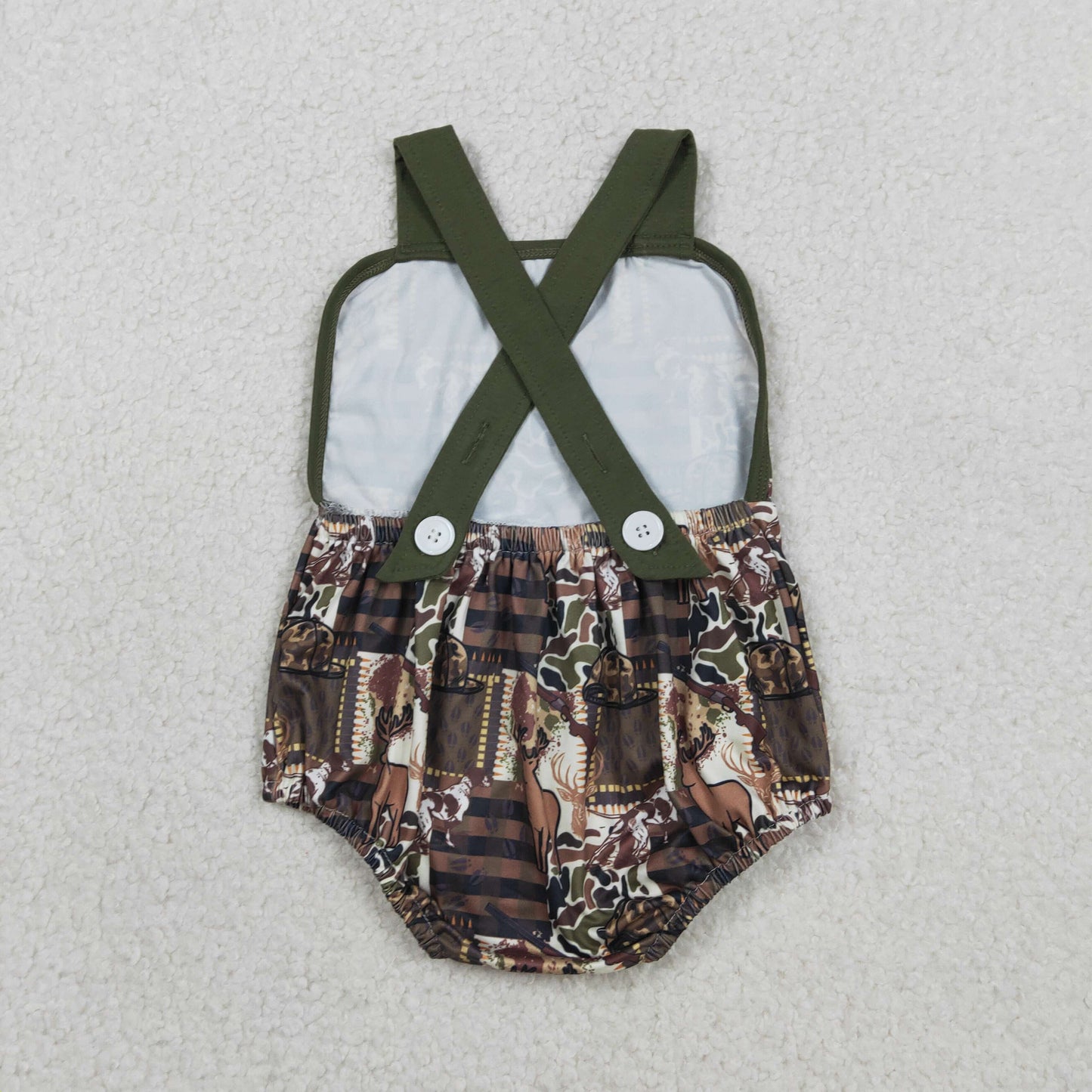SR3927 Deer Hunting Dark Green Sleeveless Boys Bubble Romper 202601 RTS