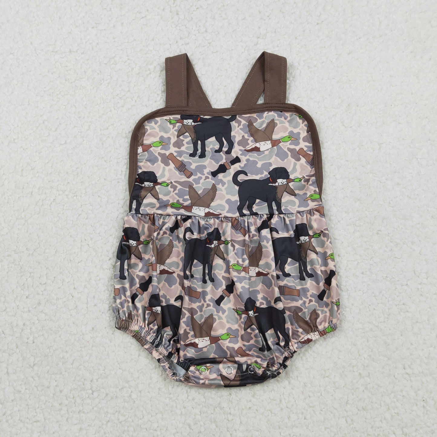 SR3928 Puppy Duck Hunting Camouflage Brown Camouflage Sleeveless Boys Bubble Romper 202603 RTS