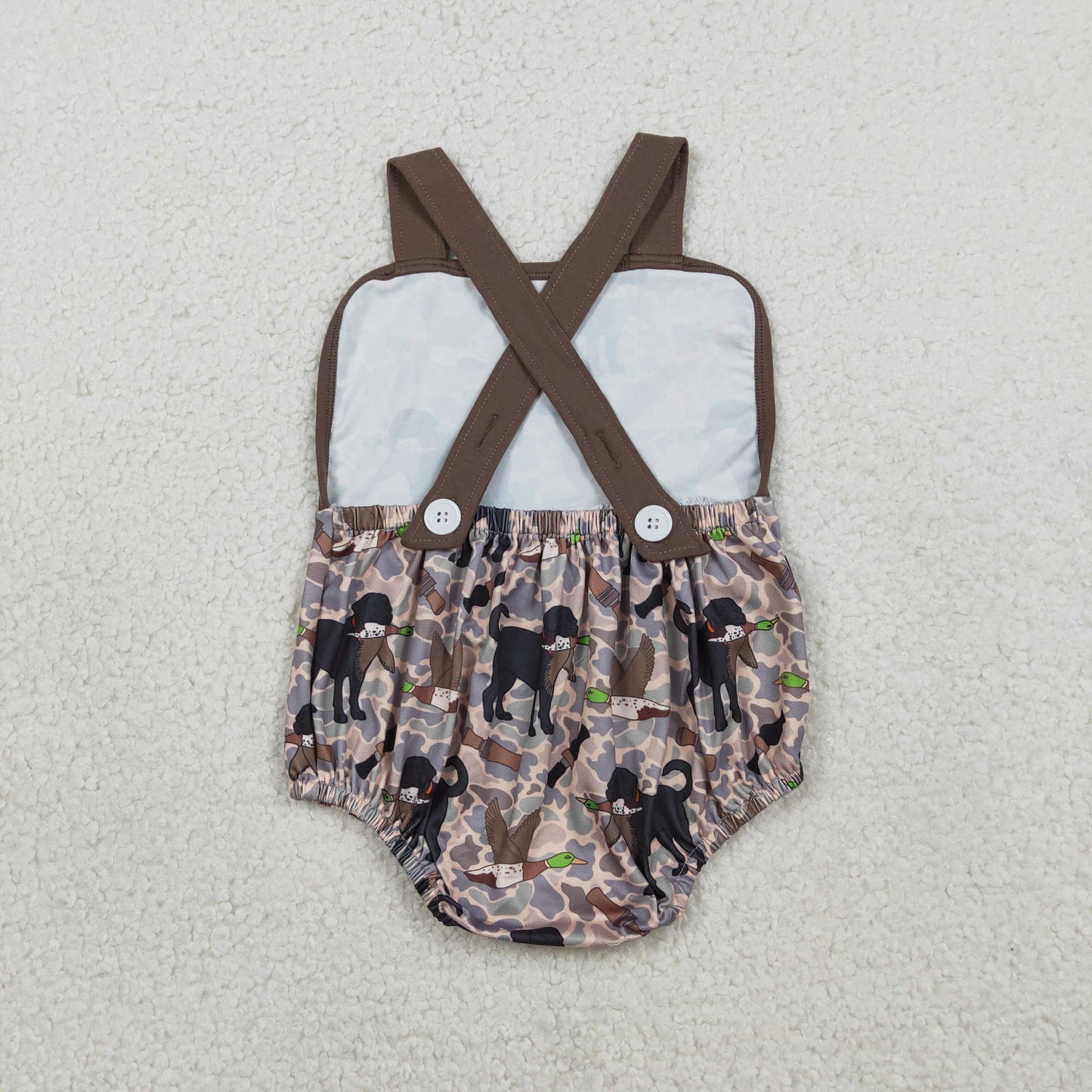 SR3928 Puppy Duck Hunting Camouflage Brown Camouflage Sleeveless Boys Bubble Romper 202603 RTS